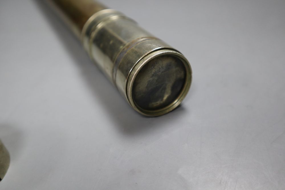 A Victorian brass two draw telescope, by Ross of London, number 214181, height 44cm enclosed